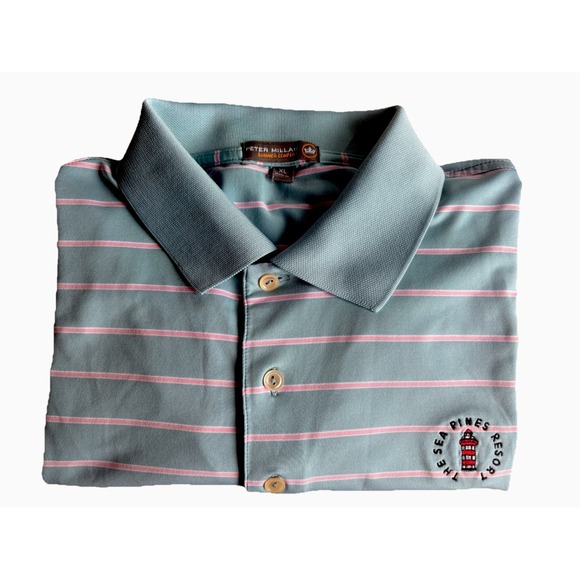 Peter Millar Summer Comfort Size XL Golf Polo The Sea Pines Resort Pink Striped - Picture 1 of 7